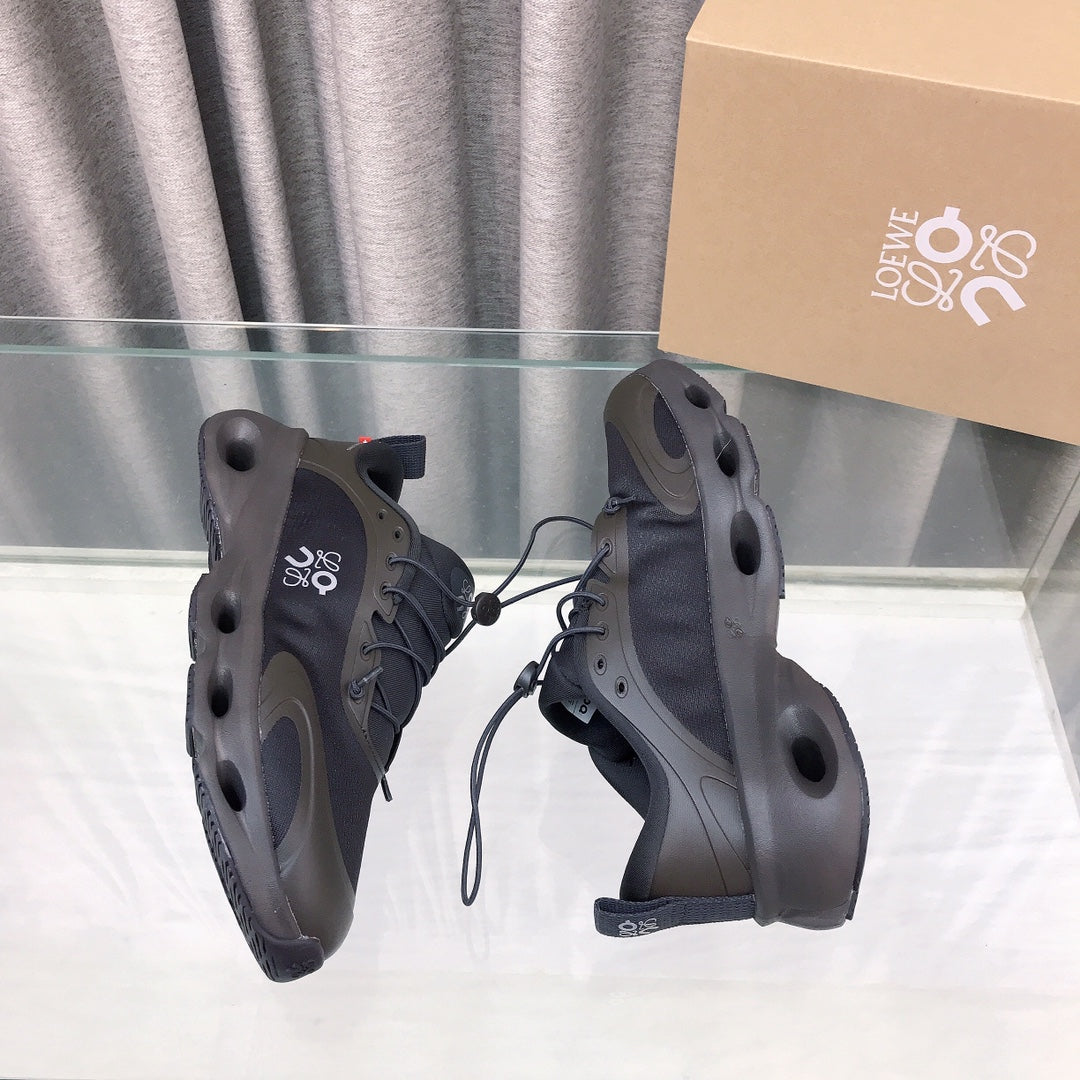 Loewe x on Angpao Couple Running Sneakers Charcoal Black Nylon Calfskin 597419