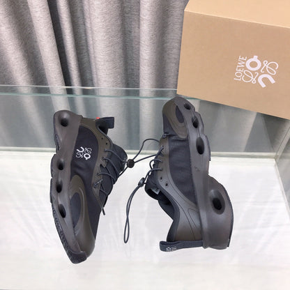Loewe x on Angpao Couple Running Sneakers Charcoal Black Nylon Calfskin 597419