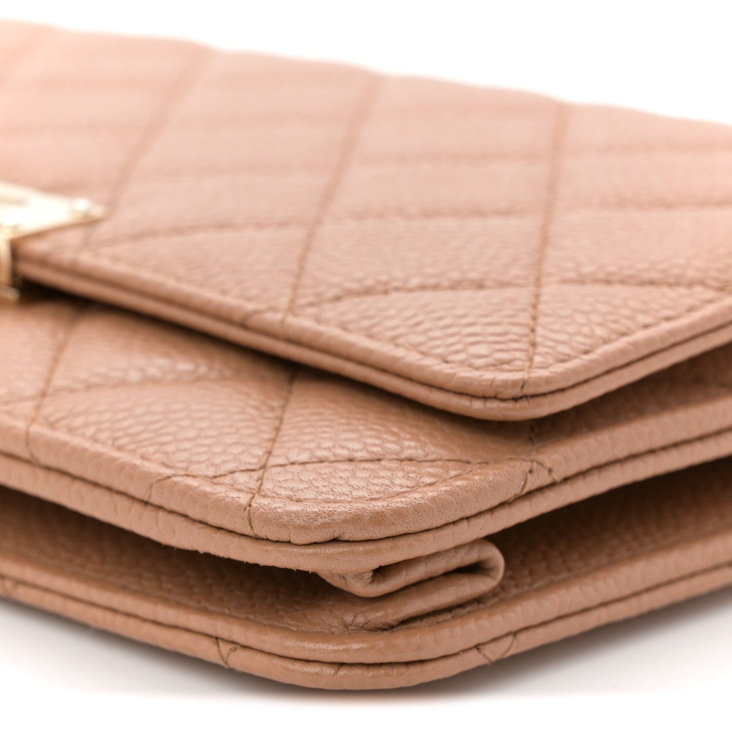 Caviar Quilted Golden Class Wallet On Chain WOC Beige