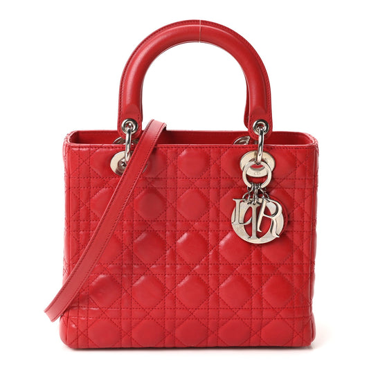 Lambskin Cannage Medium Lady Dior Red