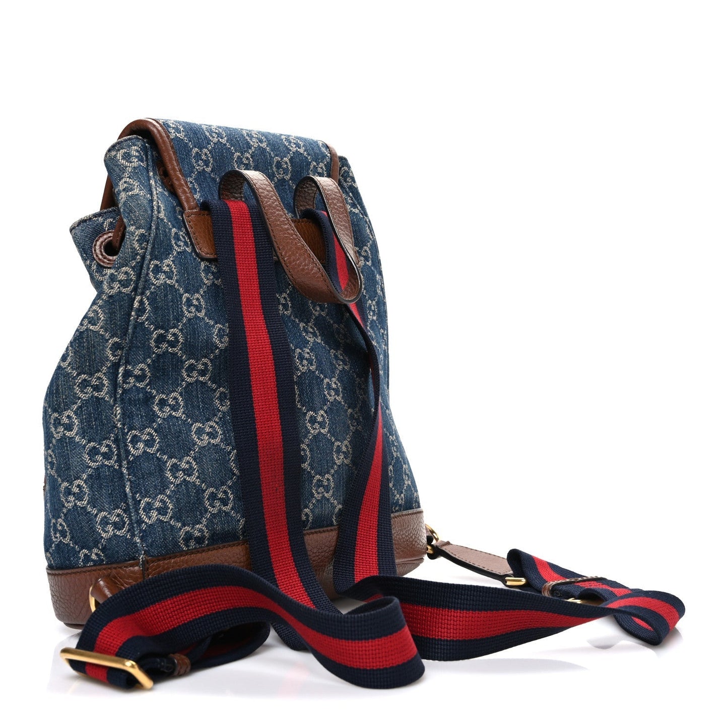 New Denim GG Monogram Retro Interlocking G Buckle Backpack Blue Tea Cuir