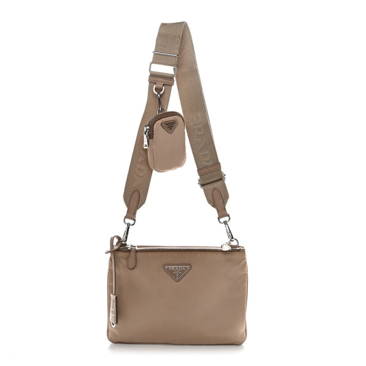 Re-Nylon Saffiano Re-Edition 2000 Double Zip Crossbody Bag Cammeo