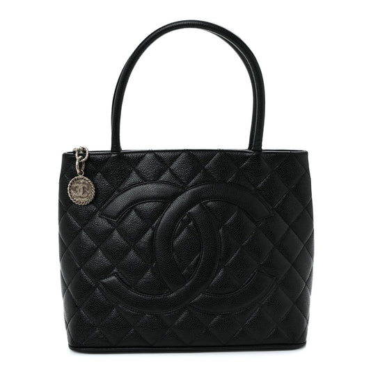 Caviar Quilted Medallion Tote Black