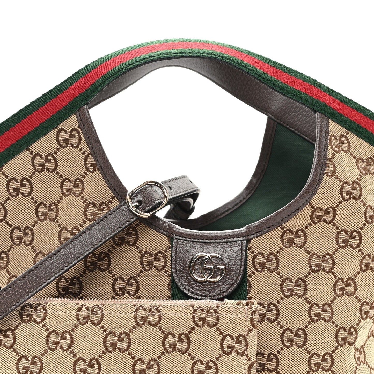 Monogram Web Small Giglio Tote Bag Beige Dark Brown