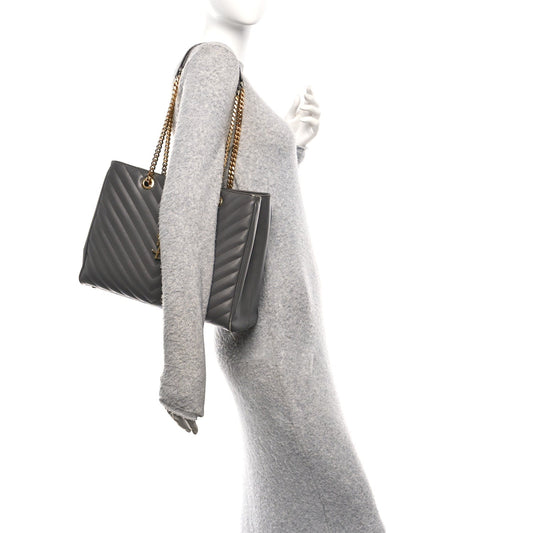 Grain De Poudre Matelasse Chevron Monogram Shopping Bag Fog