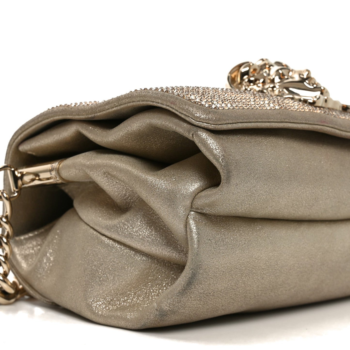 Suede Crystal Medusa Sultan Evening Bag Gold