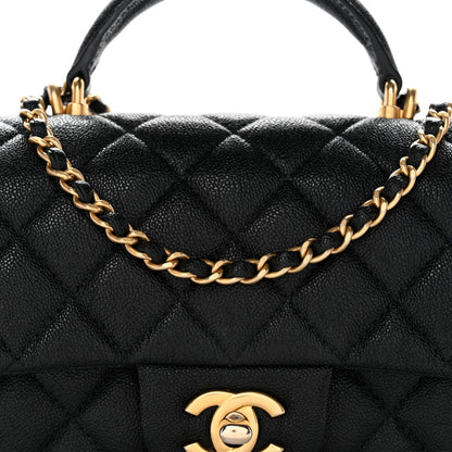 Caviar Quilted Mini Top Handle Rectangular Flap Black