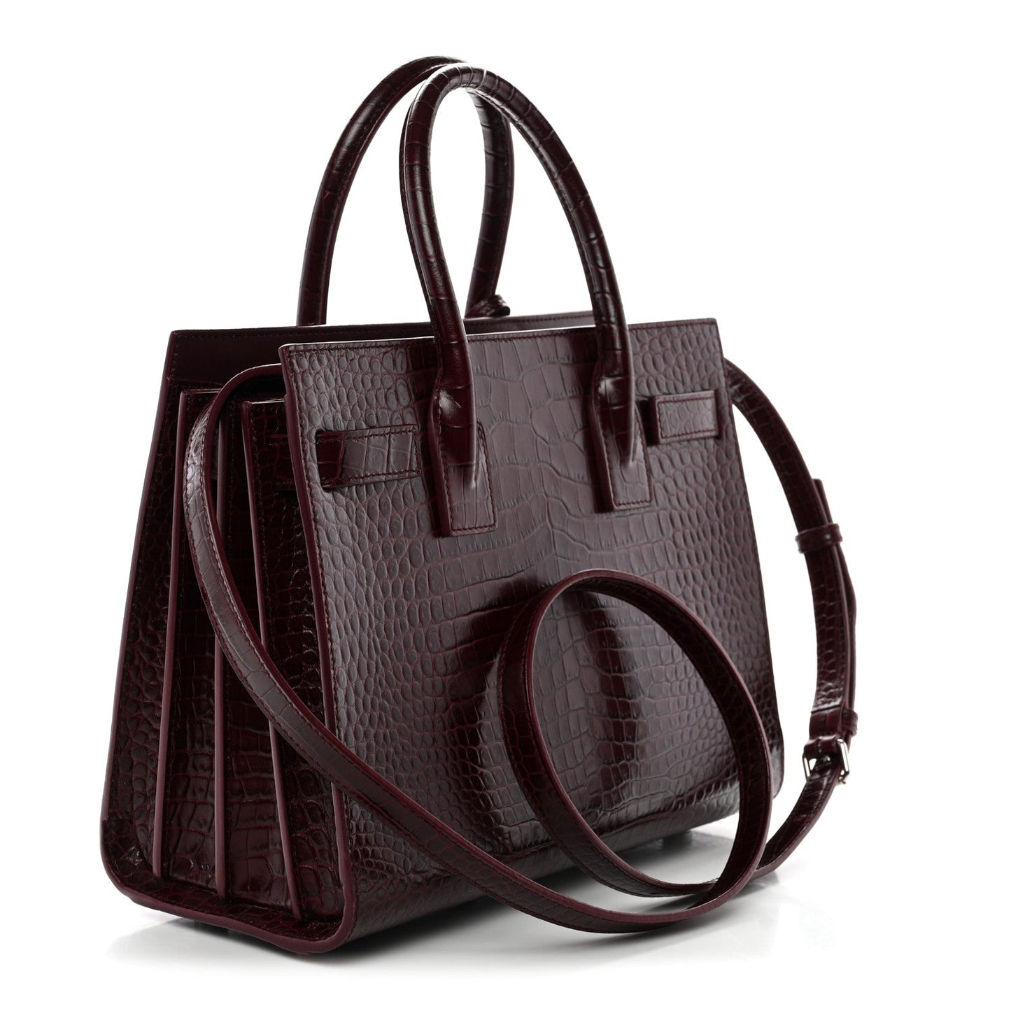 Calfskin Crocodile Embossed Baby Sac De Jour Bordeaux