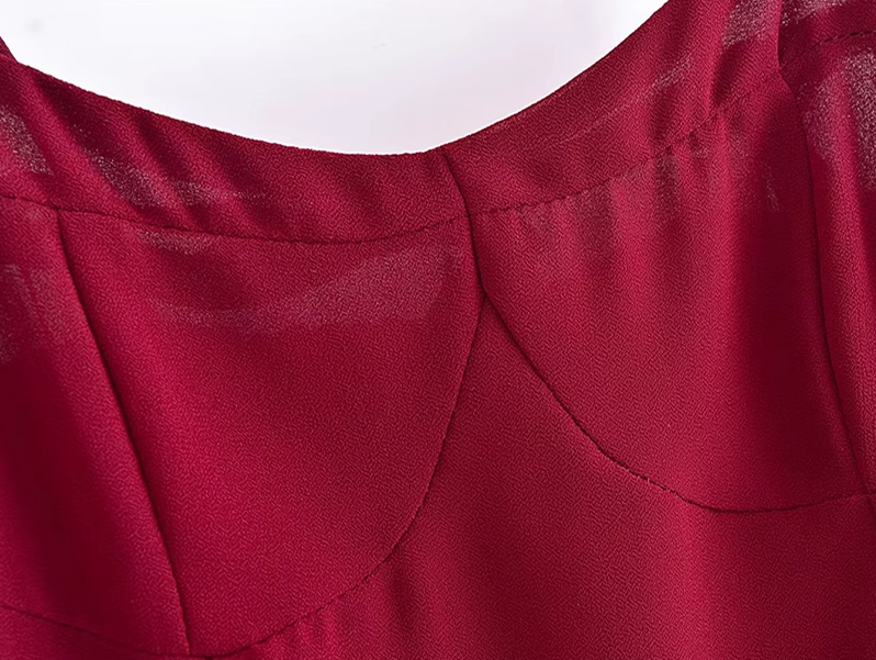 2025 summer new sexy petite wine red holiday short suspender dress R0916