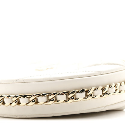 Lambskin Quilted Chain Around Pouch Hobo White