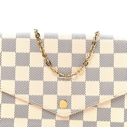 Damier Azur Pochette Felicie Chain Wallet Rose Ballerine