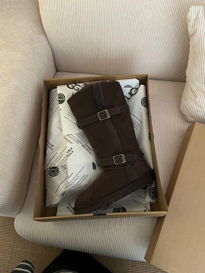 UGG Platform Foldable Tall Boots Dark Brown Suede Shearing