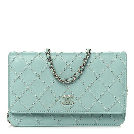 Calfskin Whipstitch Wallet On Chain WOC Green