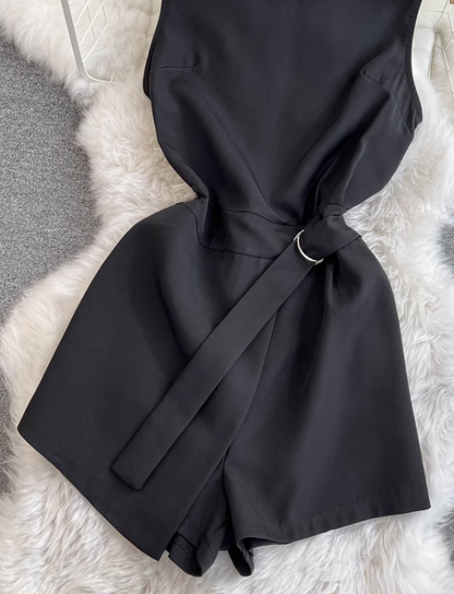 Black jumpsuit shorts women 2025 new high waist slim small fashion workwear jumpsuit trend R0389