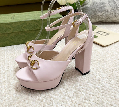 Horsebit 11cm Platform Sandal Pink Calfskin