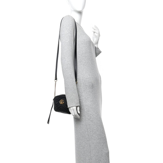 Calfskin Matelasse Mini GG Marmont Chain Shoulder Bag Black