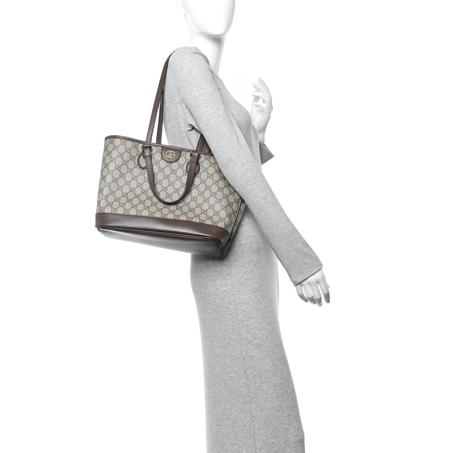 GG Supreme Monogram Textured Calfskin Small Ophidia Shoulder Tote Bag Beige Ebony New Acero