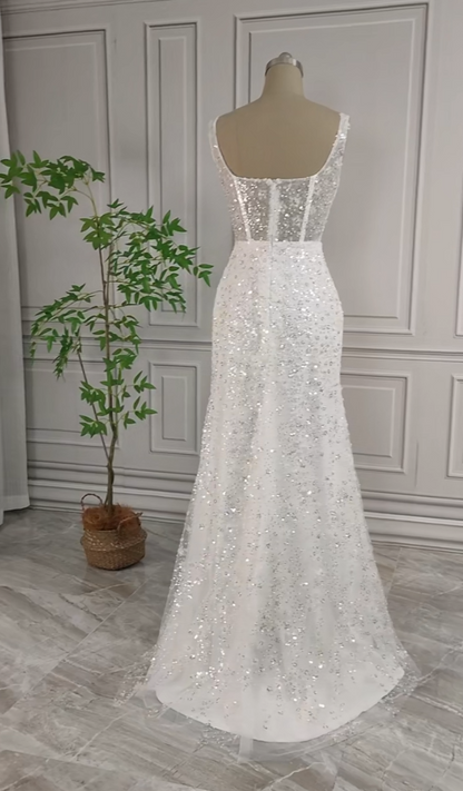 Gorgeous White Glittering Sequin Beaded Sweetheart A-Line Long Prom Dress Party Dress Evening Dress TP4484