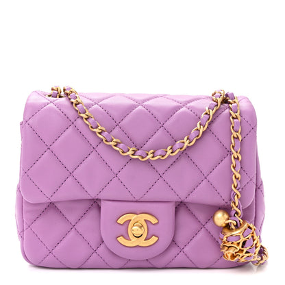 Lambskin Quilted Mini Pearl Crush Flap Purple