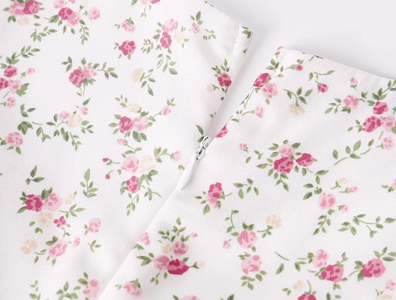 2025 summer new French pink floral girl age-reducing waist long dress R0921