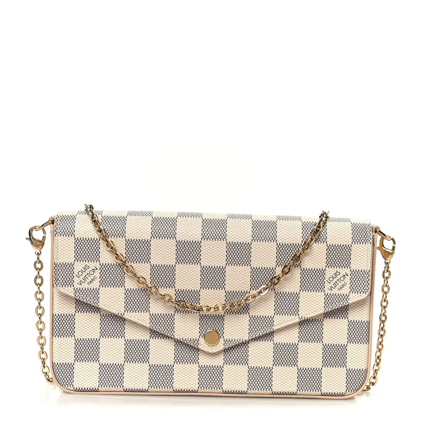 Damier Azur Pochette Felicie Chain Wallet Rose Ballerine