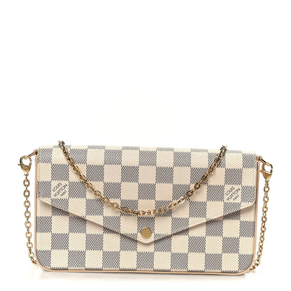Damier Azur Pochette Felicie Chain Wallet Rose Ballerine