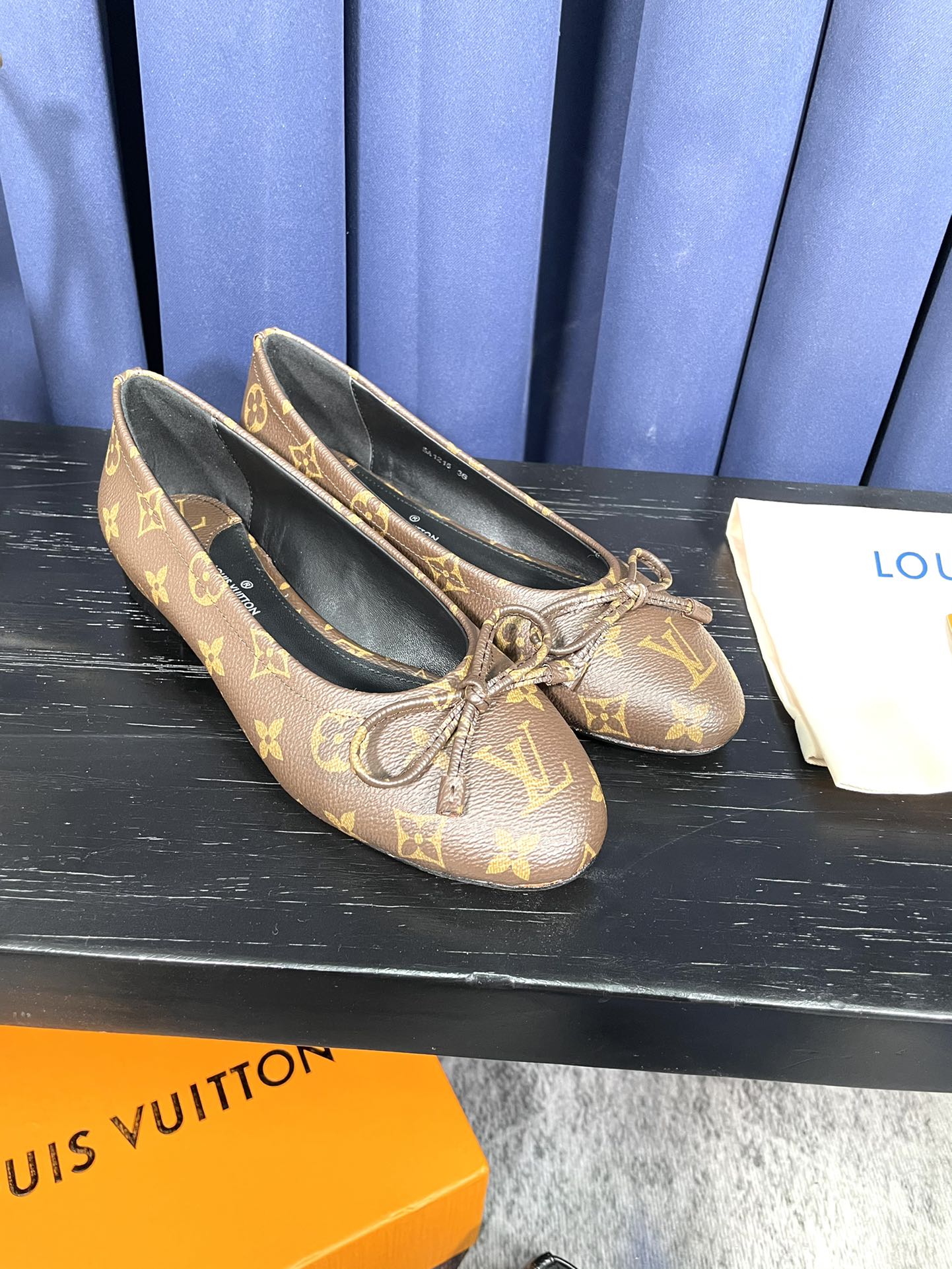 LV Butterfly Knot Black Ballet Flat Brown Monogram Sheepskin