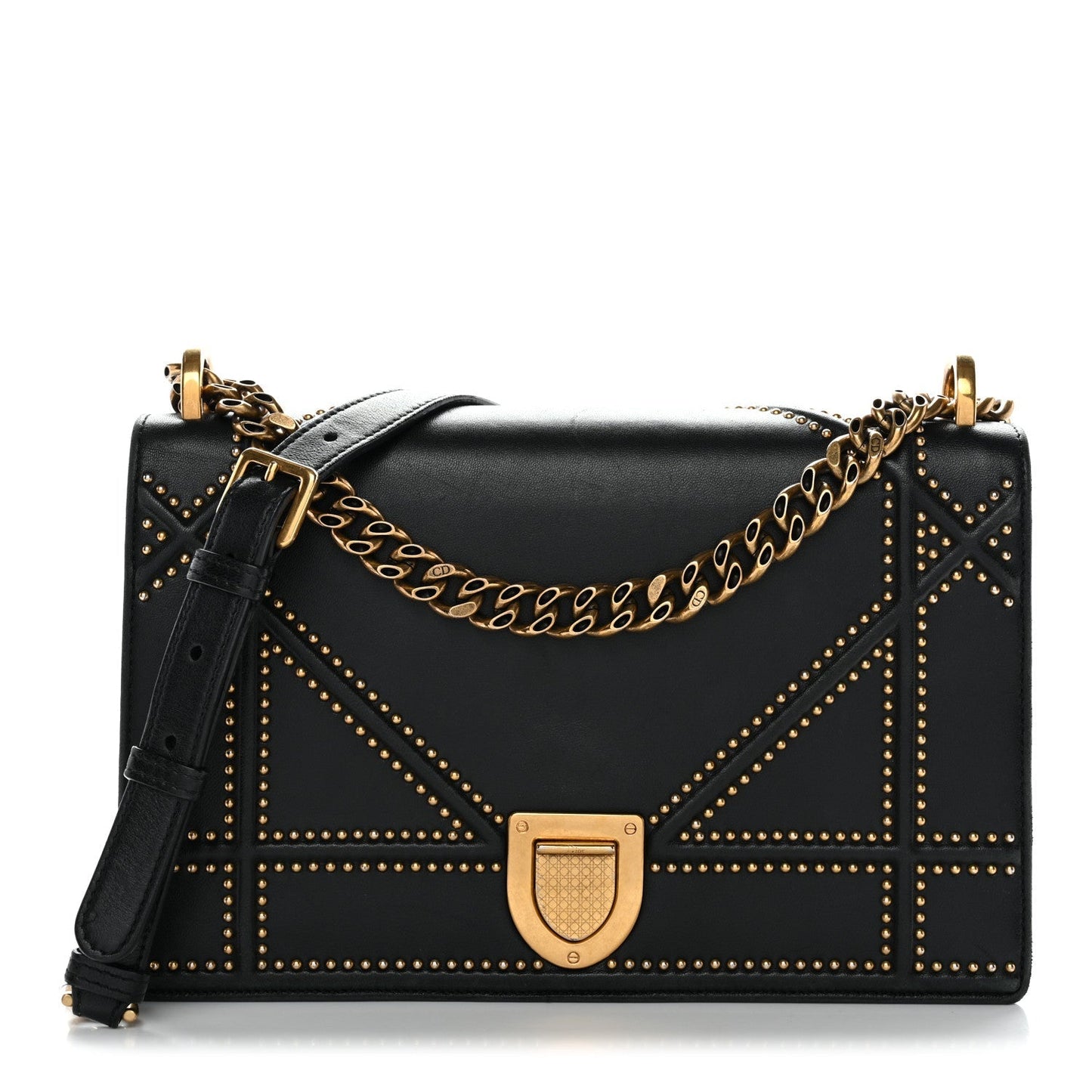 Lambskin Studded Medium Diorama Flap Bag Black
