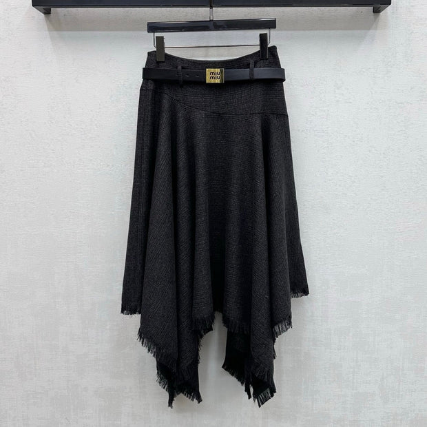 Miu Miu 2026 Asymmetrical Skirt With A Belted Waist Gray Polyester