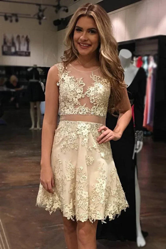 PM127,2022 Homecoming Dresses A Line Scoop Tulle With Applique And Handmade Flowers