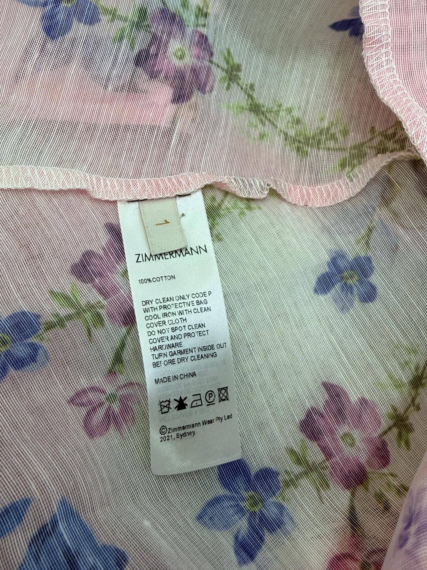 Zimmermann Button Front Frill Dress Palatial Pastels Cotton 347336
