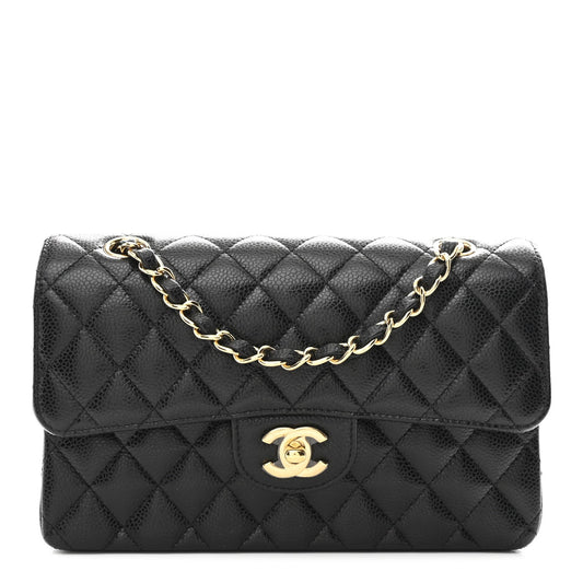 Caviar Quilted Small Double Flap Black