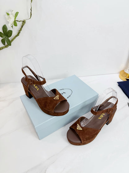 PRA 26SS Platform Sandals 75 Dark Brown Suede Sheepskin 592389