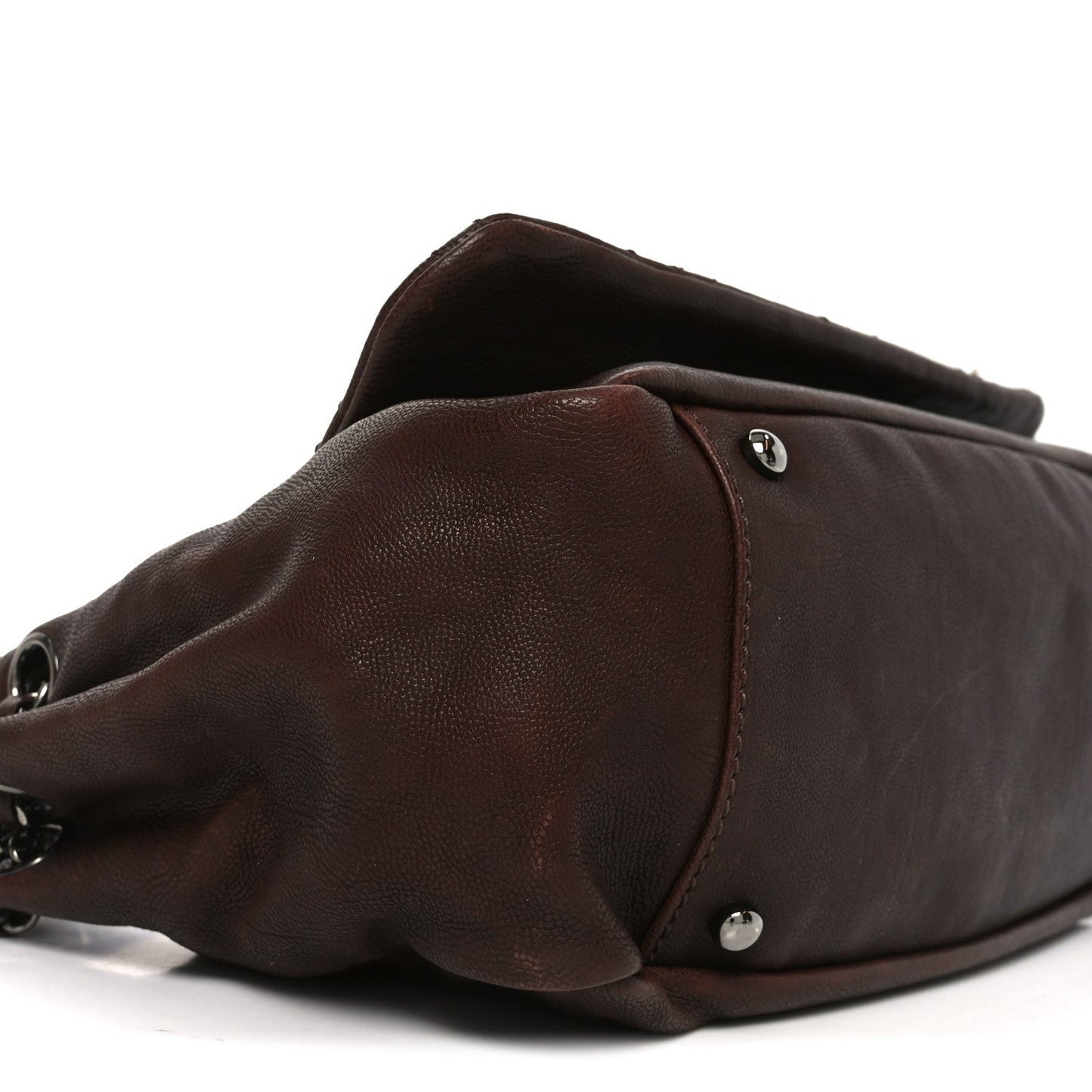 Calfskin Diamond Stitch Accordion Flap Brown