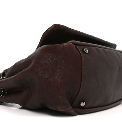 Calfskin Diamond Stitch Accordion Flap Brown