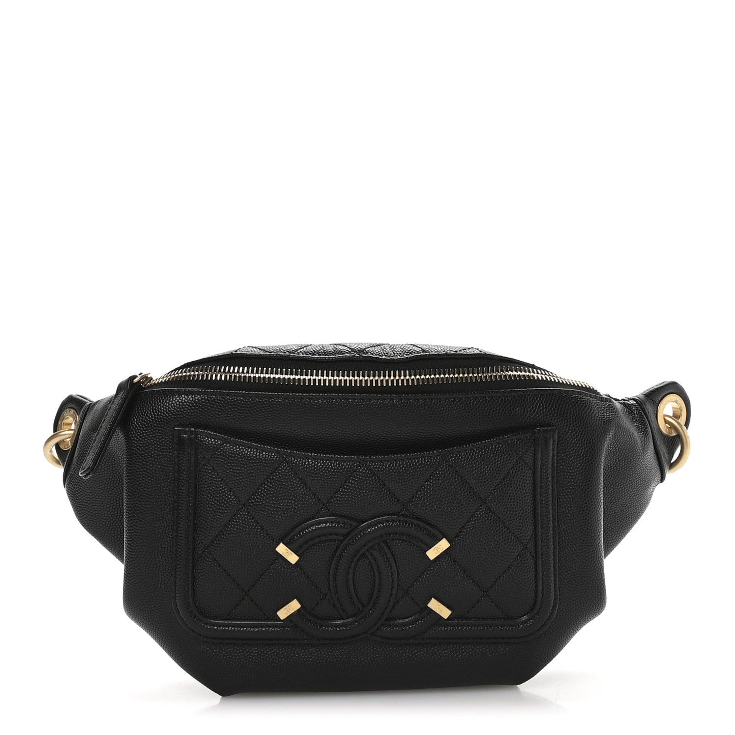 Caviar Quilted Filigree Waist Bag Black
