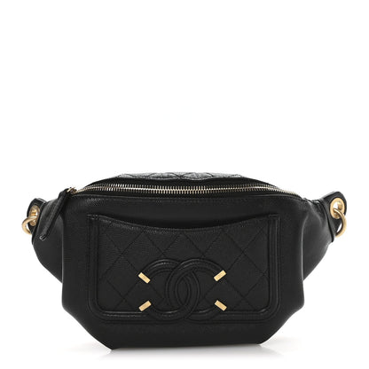 Caviar Quilted Filigree Waist Bag Black