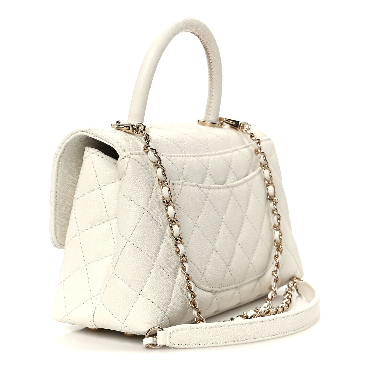 Caviar Quilted Mini Coco Handle Flap White