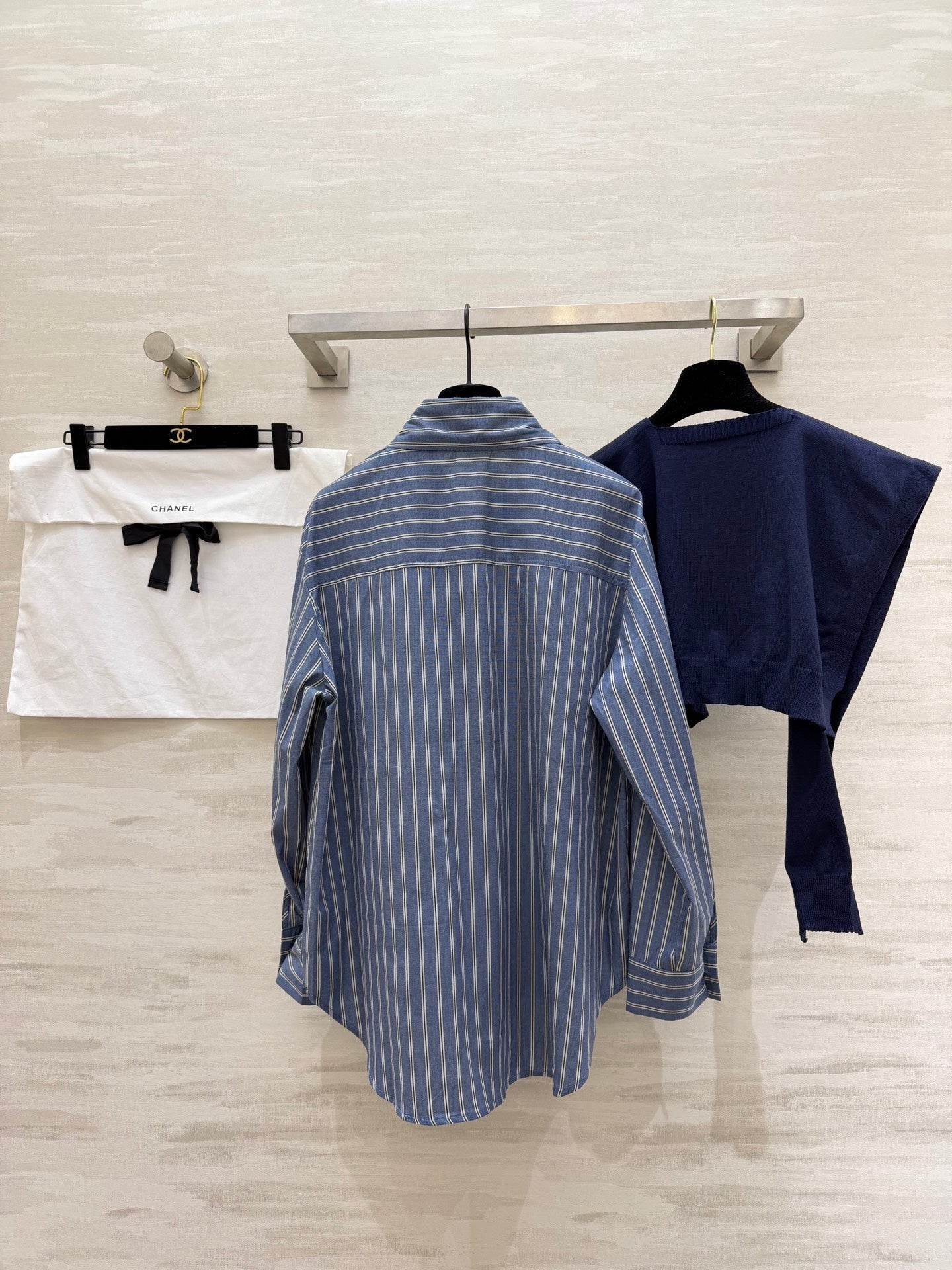 CC Striped Shirt & Knitted Shawl Blue White Cotton 344723