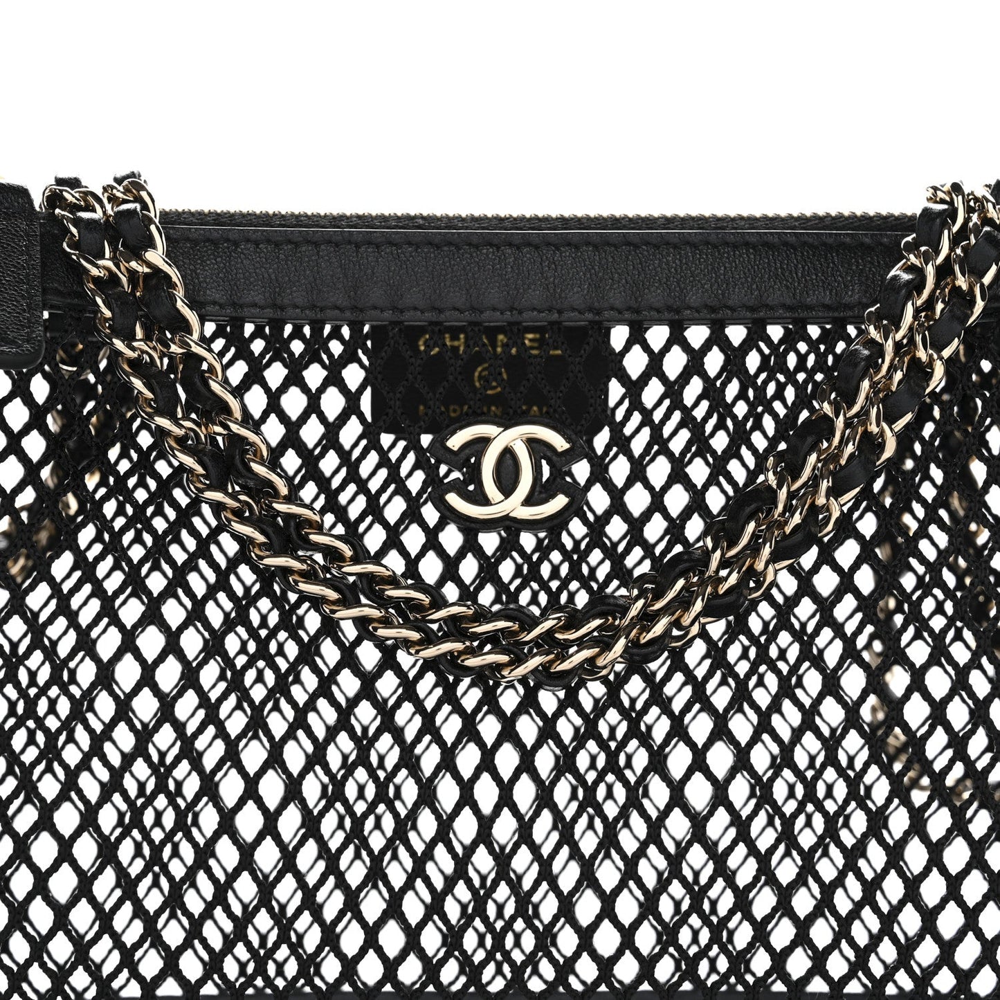 Mesh Shiny Lambskin Clutch With Chain Black