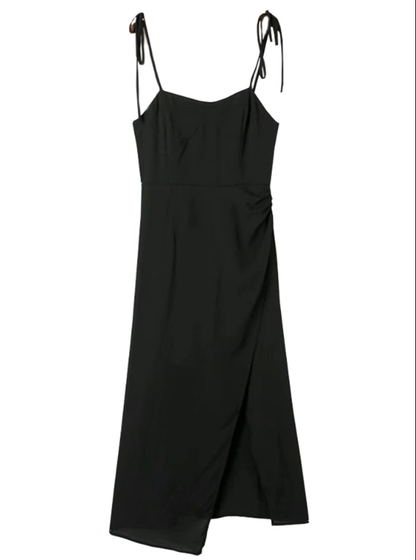 2025 Summer New French Retro Black Waist Cross High Waist Suspender Dress R0978