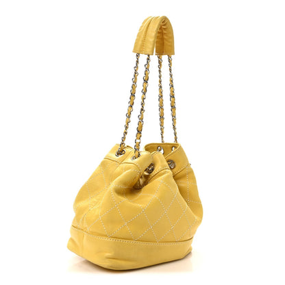 Calfskin Contrast Stitch Surpique Bucket Bag Yellow
