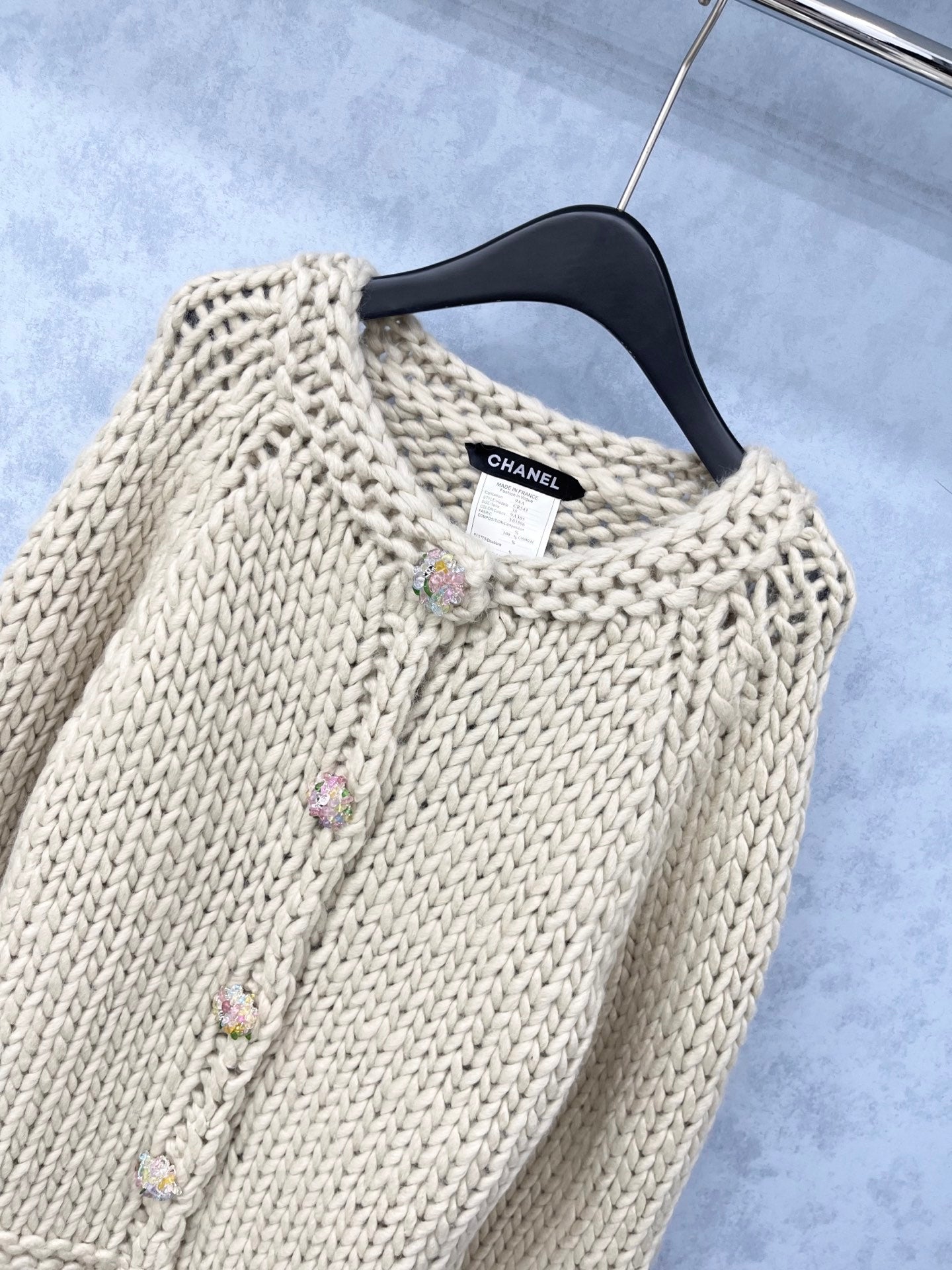 CC 2025 V-neck Cardigan Light Gray mix Purple Wool 325879