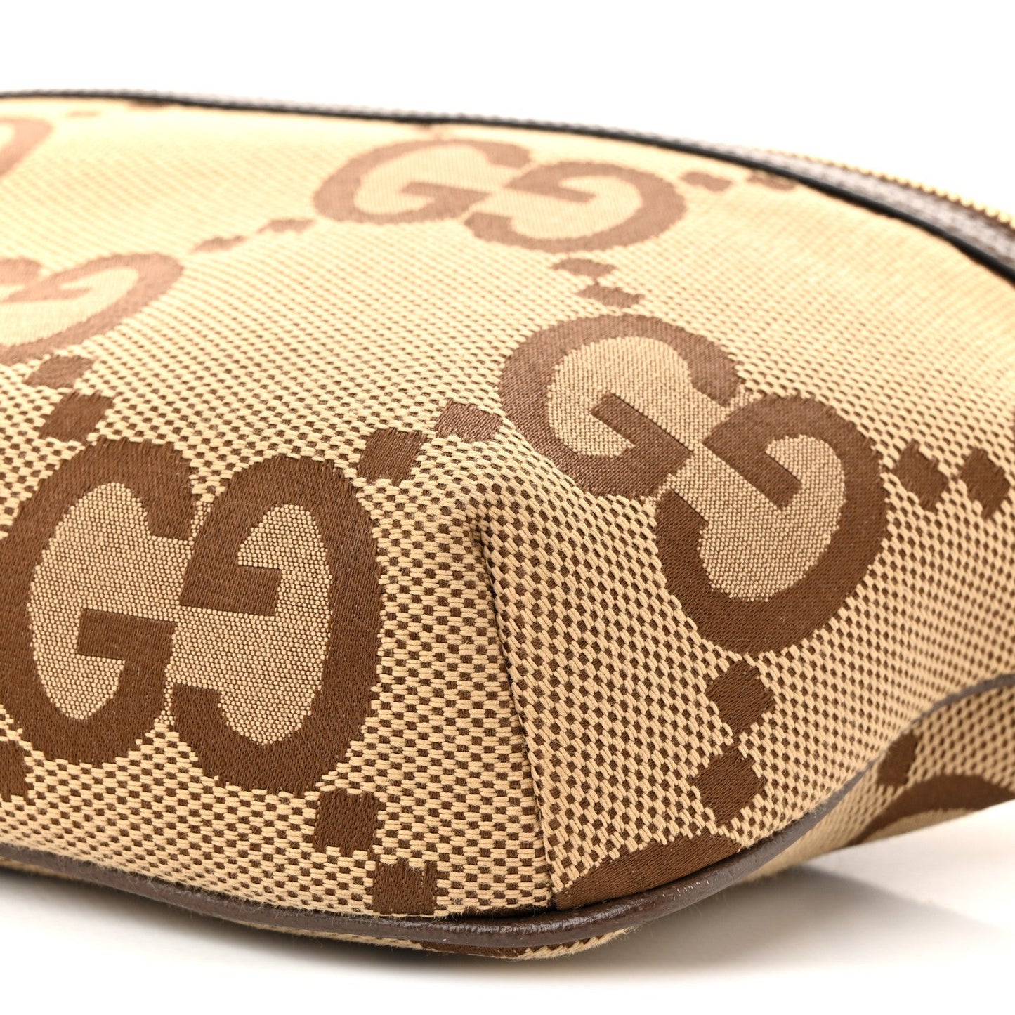 Monogram Jumbo GG Textured Dollar Calfskin Web Belt Bag Camel Ebony New Acero
