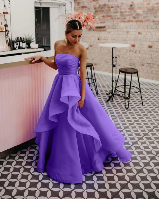 omberprom Elegant A Line Strapless Sleeveless Long Prom Dress Charming Evening Party Dress