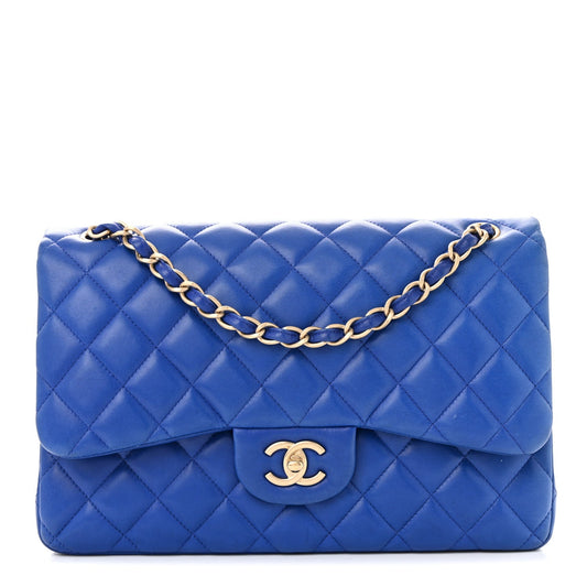 Lambskin Quilted Jumbo Double Flap Dark Blue
