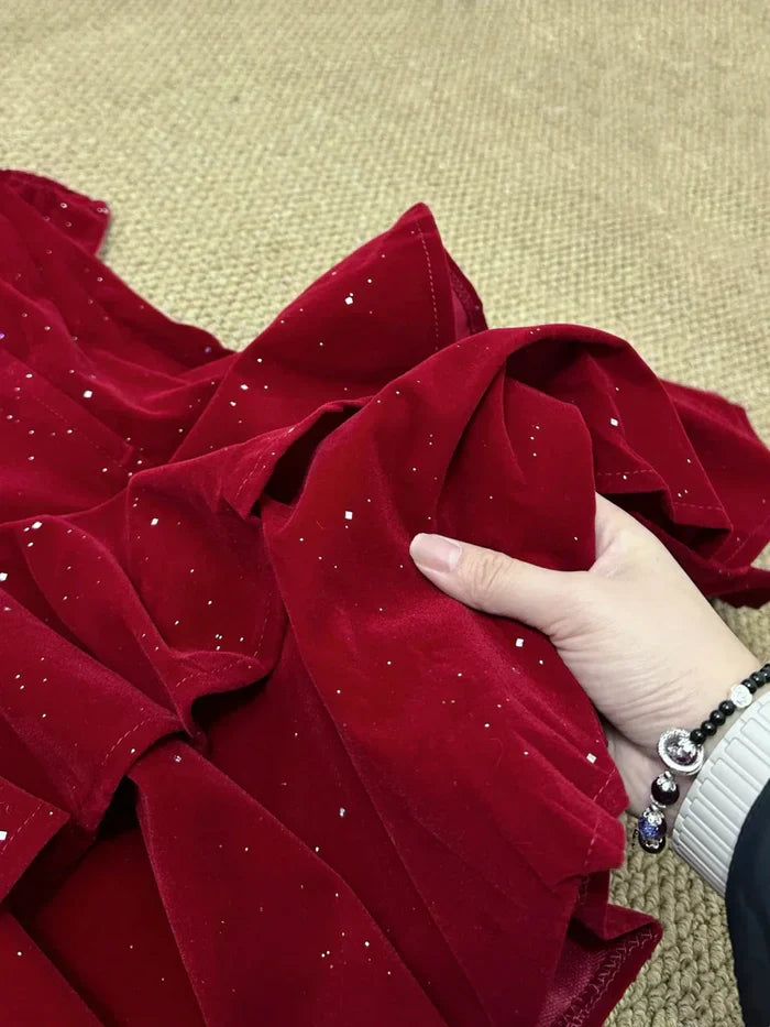 Vintage Burgundy Shiny Beaded A-Line Strapless Homecoming Dress Party Dress Cocktail Dress TP4701