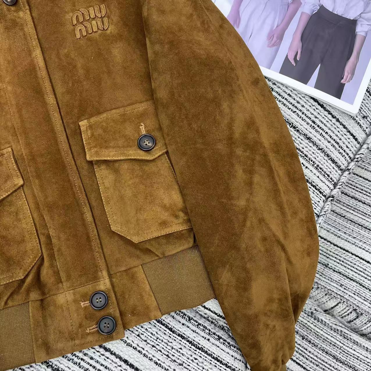 Miu Miu 25 Suede Short Coat Brown Yellow 302344