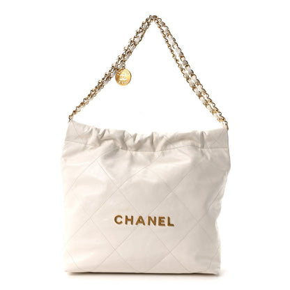 Shiny Calfskin Quilted Small Chanel 22 White