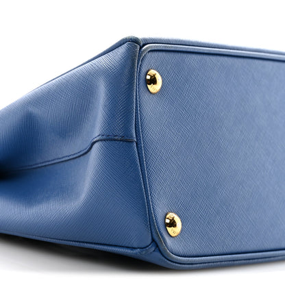 Saffiano Lux Small Galleria Double Zip Tote Azzurro